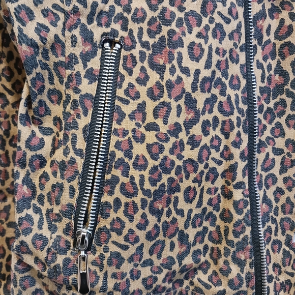 Domino Dollhouse Denim Leopard Print Moto Jacket - Brown/Black - Picture 6 of 9